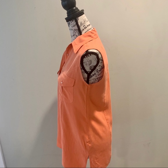 100% Silk Orange Sleeveless Button Top - Picture 3 of 4